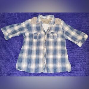 NWOT Maurices Blue and White Plaid Button Down Shirt
